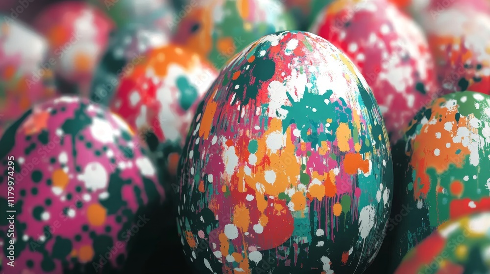 Poster colorful splashes of paint create an abstract background resembling artistic easter eggs in a vivid 