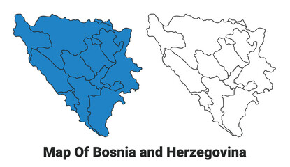 Bosnia Blue detailed outline map border regions outline vector set