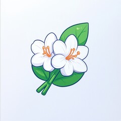 Delicate White Flowers with Green Leaves in a Simple Design, Ideal for Nature Themes, Botanical Illustrations, or Floral Decorations for Various Creative Projects