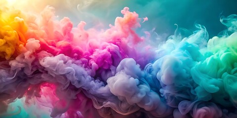 Fototapeta premium Vibrant colorful smoke blends with pastel hues in gradient layers creating a mesmerizing wallpaper background 