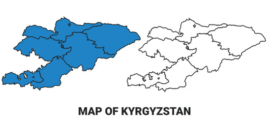 Kyrgyzstan Blue detailed outline map border regions outline vector set