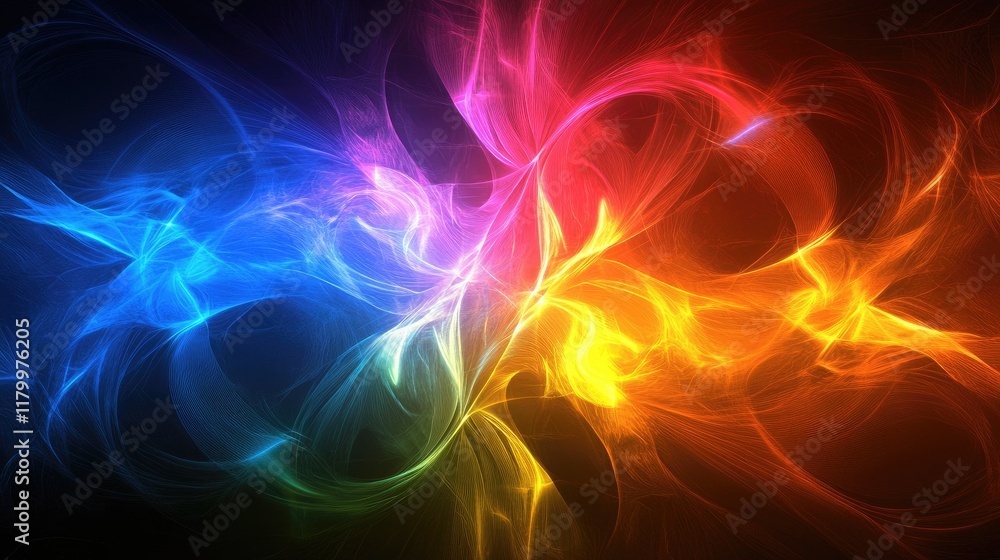 Poster a vibrant abstract background with swirling neon colors and smooth gradients, creating a dynamic and
