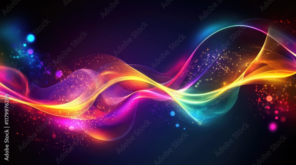 Poster a vibrant abstract background with swirling neon colors and smooth gradients, creating a dynamic and
