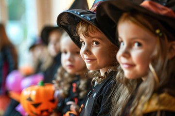 Spooky Fun: Children Celebrating Halloween at School with Costumes and Treats