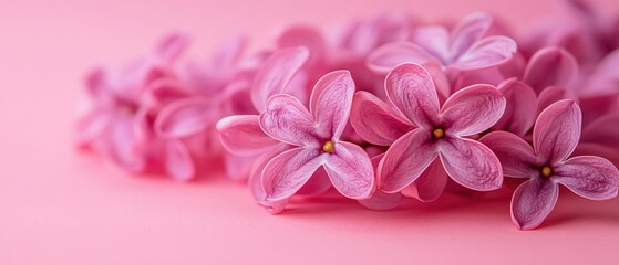 Delicate Pink Lilac Blossoms on Soft Pink Background Spring Floral Beauty
