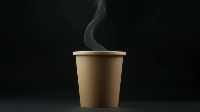lose up coffee from a cup to go, with white smoke coming out, and warm cozy dark brown background	