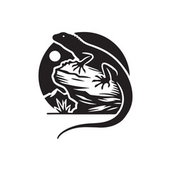 Lizard on a rock silhouette vector liner art illustration black color design and solid white background