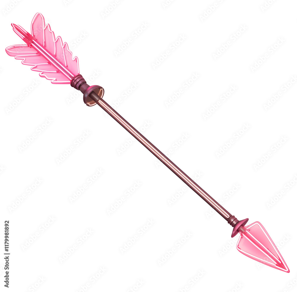 Poster glowing neon pink arrow with vibrant feathers and sharp metallic tip, isolated on transparency background, exuding futuristic and dynamic aesthetic