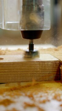 Drilling a Wooden Board on a Drilling Machine