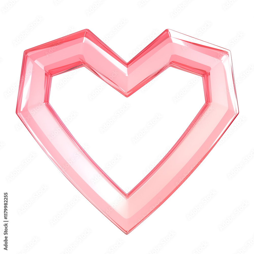 Poster pink, reflective, holographic heart shaped frame with modern and glossy design, isolated on transpar