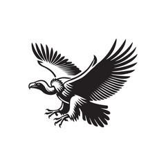 Vulture flying silhouette vector art black color design and solid white background
