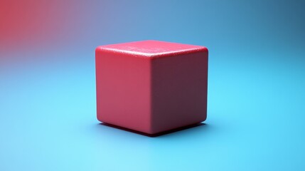 A red cube sits on a blue background