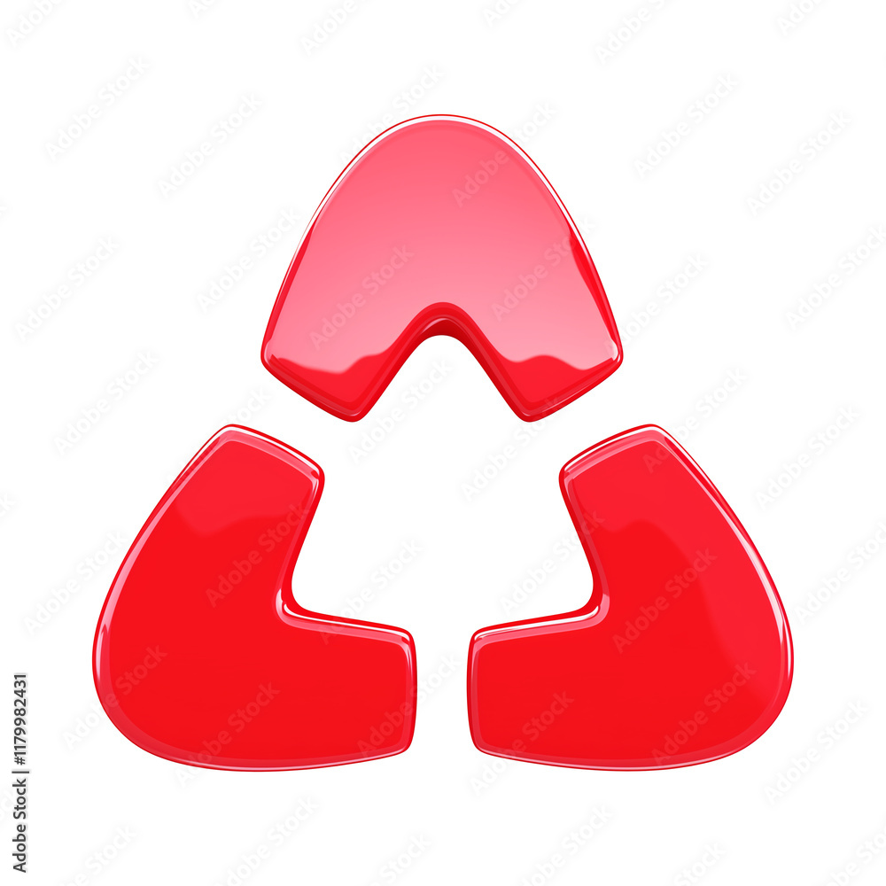 Poster Red alert symbol with glossy chrome finish, isolated on transparency background, featuring triangular design with rounded edges, evoking sense of urgency and attention