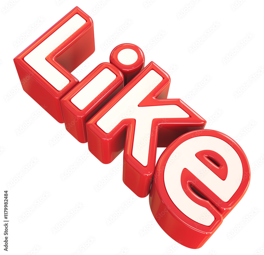 Poster Red 3D Like text with glossy enamel finish, isolated on transparency background, showcasing bold and modern design for social media or digital content