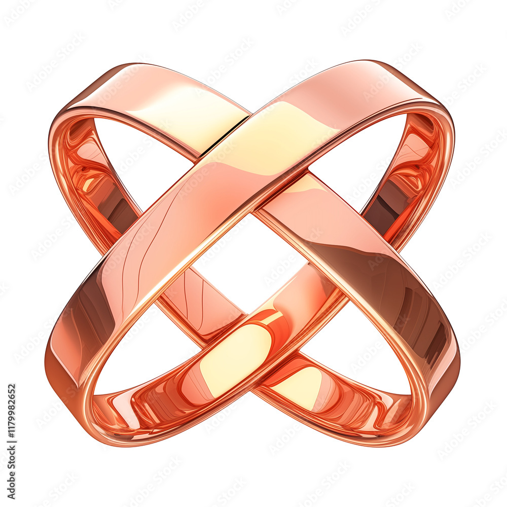 Poster rose gold metallic x symbol with shiny, reflective surface isolated on transparency background, show