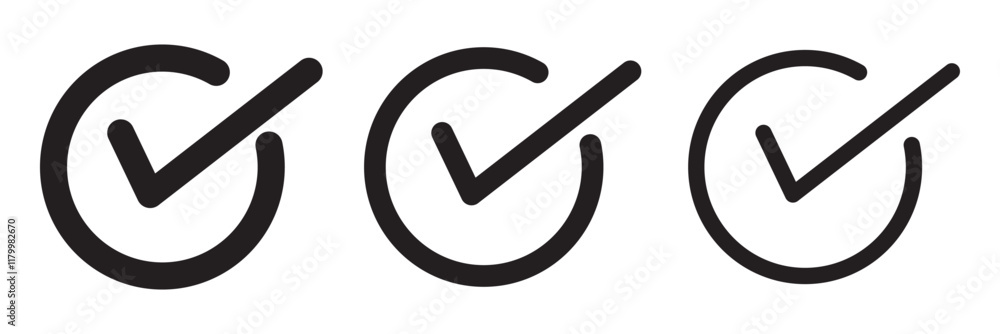 Poster colorful gradient circle and square check mark. tick icon more varieties.