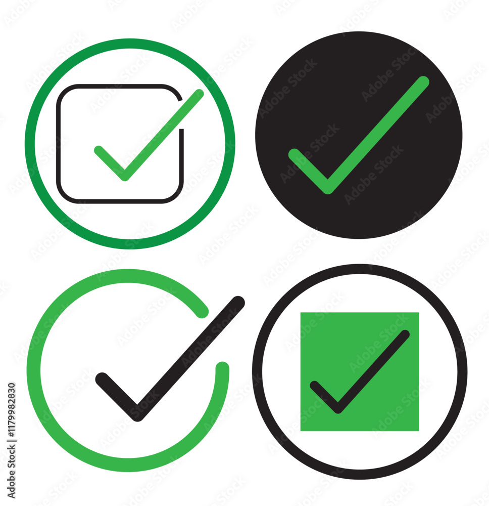 Poster colorful gradient circle and square check mark. tick icon more varieties.