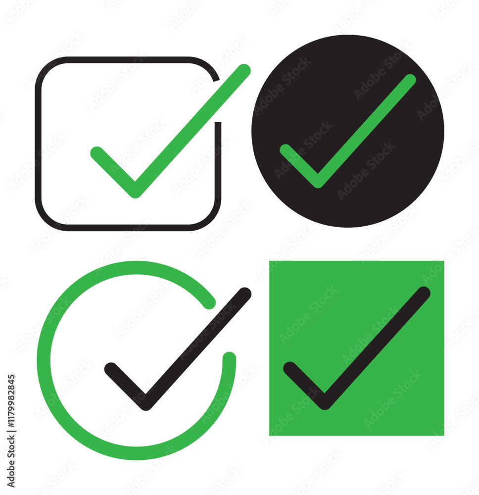 Poster colorful gradient circle and square check mark. tick icon more varieties.