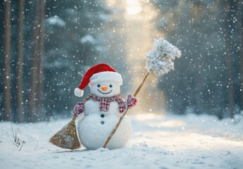 Joyful Snowman in Winter Wonderland: A Festive Snow Scene
