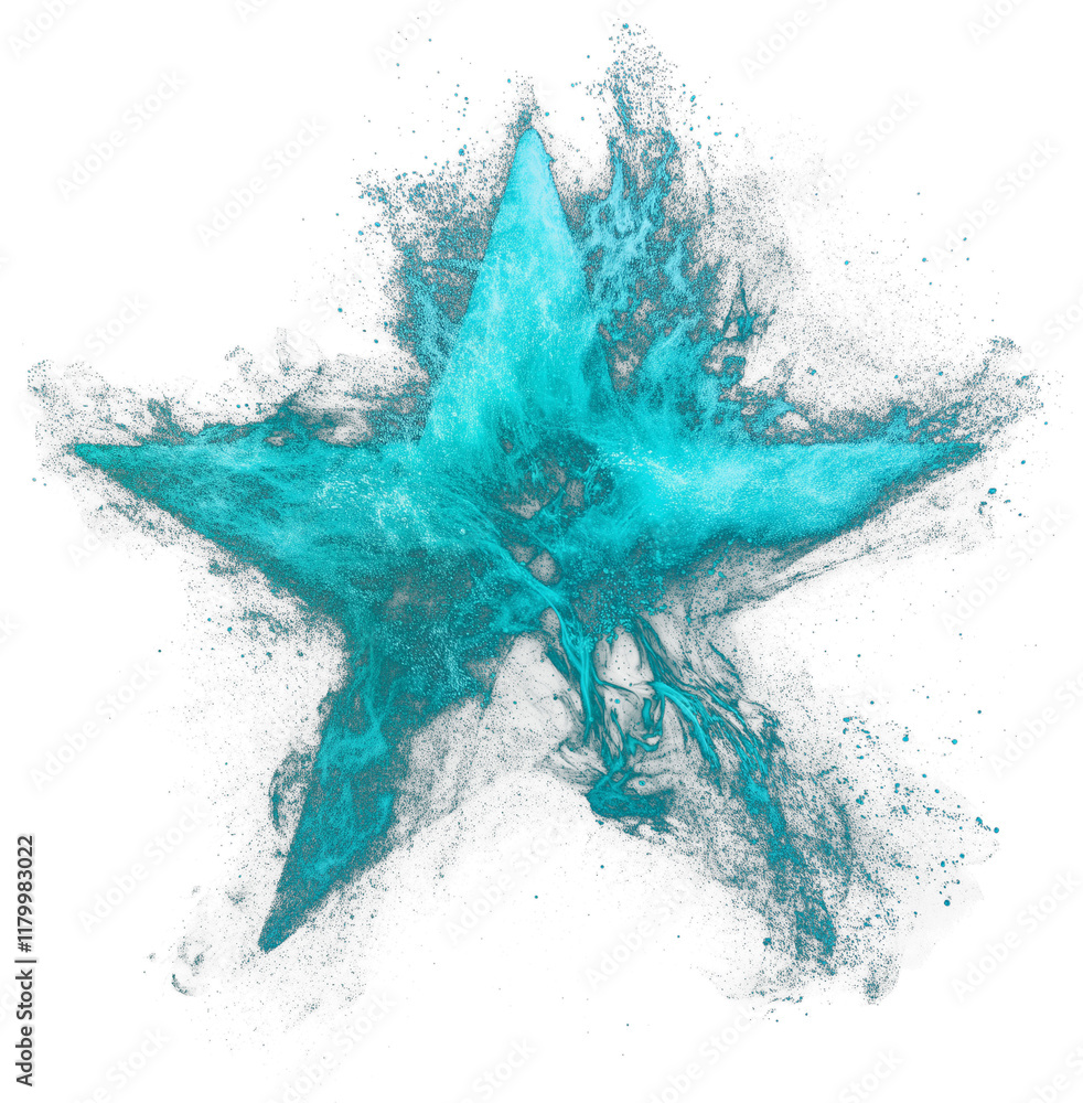 Aufkleber vibrant teal star created with fluid brush patterns, featuring dynamic splashes and textures, isolated on transparency background for striking and artistic effect
