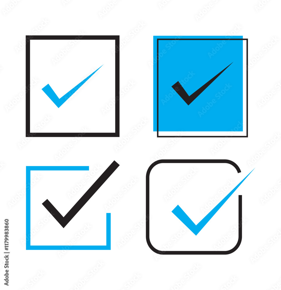 Poster vector icon illustration with the rounded and box check mark varieties colorful. tick icon.