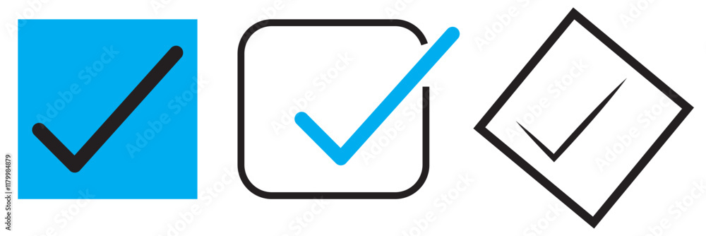 Poster colorful check mark tick icon with round and box set stylish design. tick icon.eps10