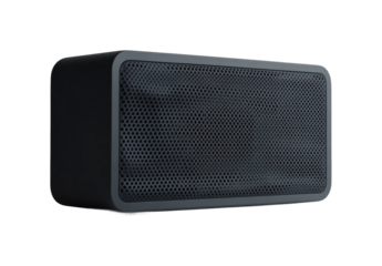 High fidelity audio experience modern home compact minimalist speaker matte gray design sleek environment isolated on transparent background png