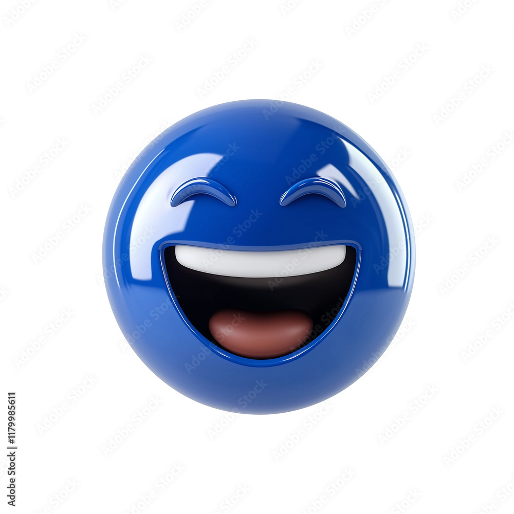 Poster 3d proud emoji in royal blue with joyful expression isolated on transparency background