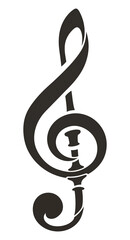 Obraz premium black and white treble clef icon made of paper, isolated on transparency background, showcasing minimalist and artistic design