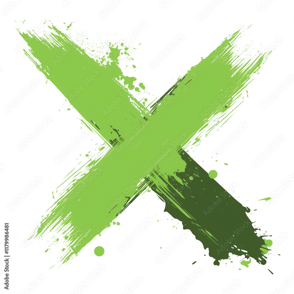 Aufkleber bright green x mark with textured, paint splatter design isolated on transparency background, evokin