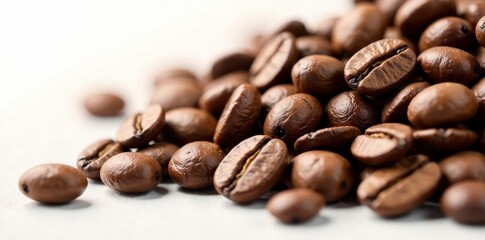 Close-up of coffee beans against white backdrop , coffee, ingredient
