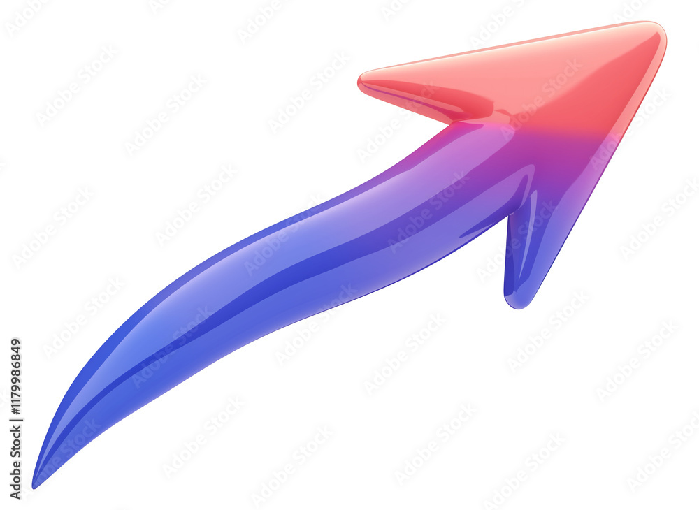 Poster glossy, curved arrow in gradient blue to purple with red tip, symbolizing progress, direction, or gr