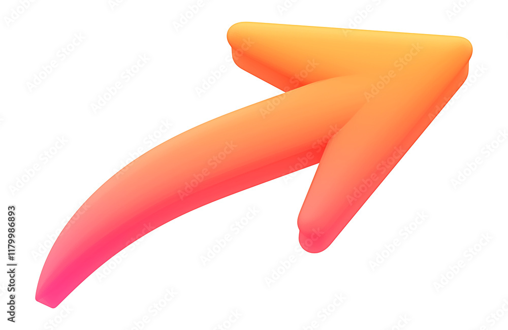 Poster Gradient arrow with smooth, curved design in vibrant orange and pink tones, isolated on transparency background, symbolizing direction and progress