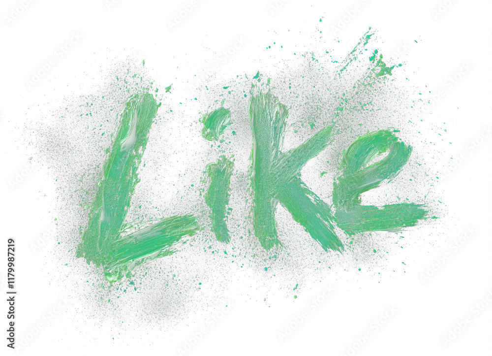 Aufkleber Emerald green text Like painted with radiant brush patterns on transparency background, surrounded by splattered paint for dynamic and artistic effect