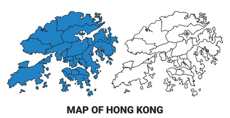 Hong Kong Blue detailed outline map border regions outline vector set