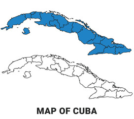 Cuba Blue detailed outline map border regions outline vector set