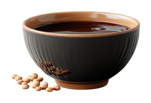 Bowl of soy sauce with soybeans food minimalist style close-up view culinary isolated on transparent background png