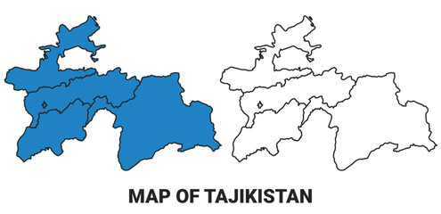 Obraz premium Tajikistan Blue detailed outline map border regions outline vector set
