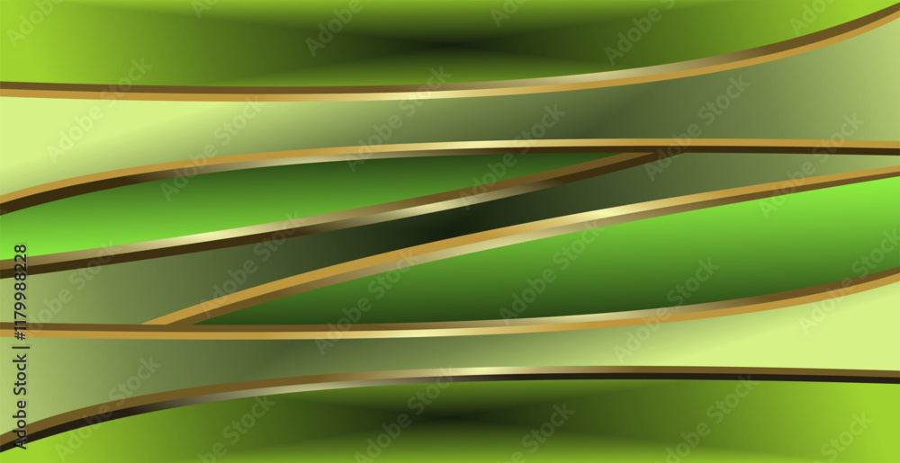 Poster composition of lines and geometric shapes with gold and green gradient color tones as a background d