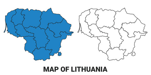 Lithuania Blue detailed outline map border regions outline vector set
