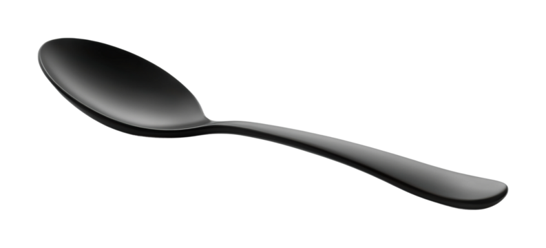 Elegant black matte metal spoon on high fidelity product minimalist design concept isolated on transparent background png