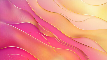 Obraz premium Romantic Blush Pink Metallic Background with Golden Curled Lines, Abstract Pink Fabric Drapes.
