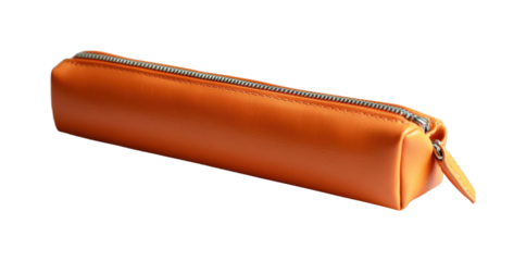 Minimalist bright orange pencil case on product studio setting high fidelity design isolated on transparent background png