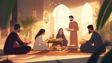 Illustrating Family and Community Bond in Animated Ramadan Celebrations
