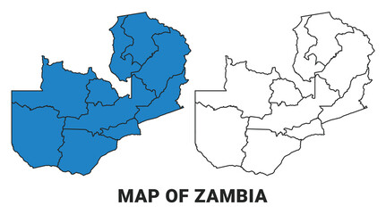 Zambia Blue detailed outline map border regions outline vector set