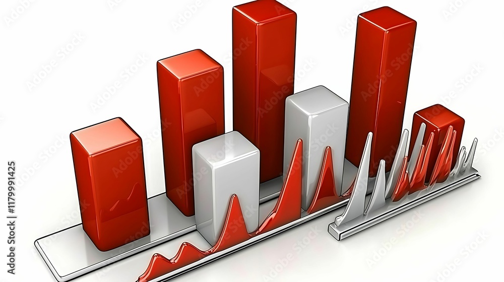 Poster 3d bar and line graph illustrating financial data trends with red and white colors. inflation wages 