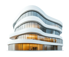 Futuristic smart building design urban setting architectural concept modern environment wide-angle viewpoint isolated on transparent background png