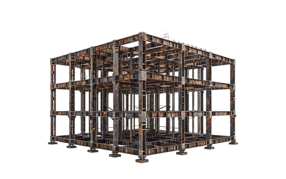Steel Girders Skeleton on white background PNG.
