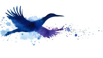 Obraz premium Watercolor Silhouette Of A Crane In Flight