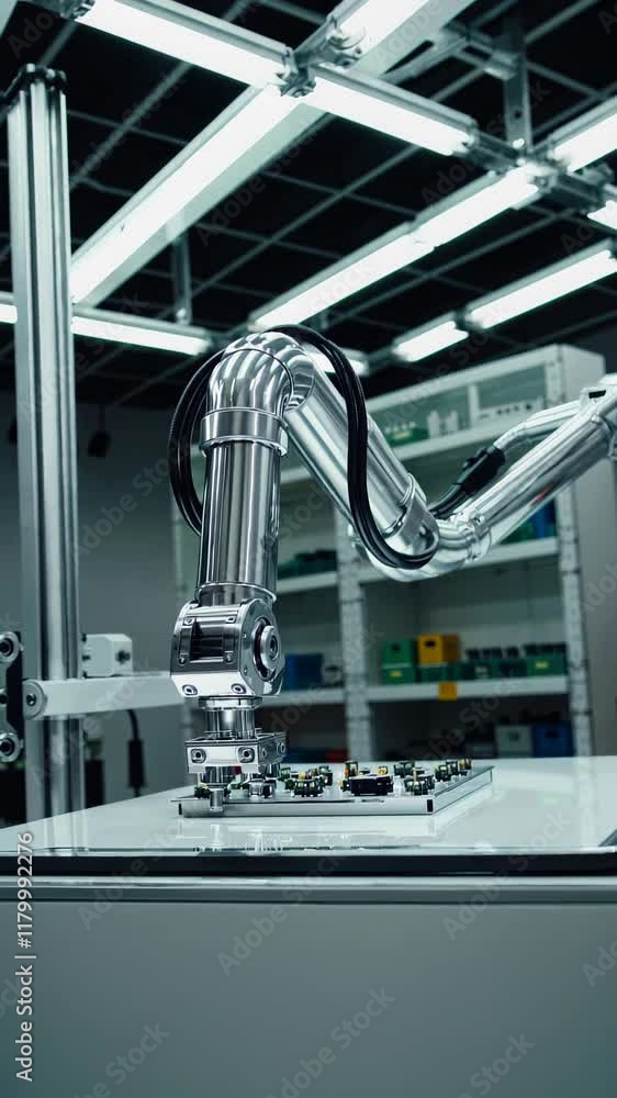 Aufkleber robotic arm assembling electronic components on a circuit board in a high-tech laboratory.